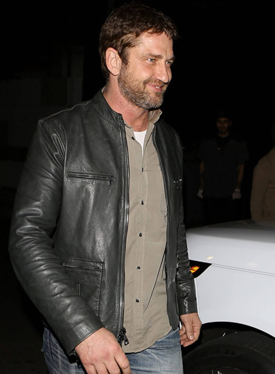 Gerard Butler Black Leather Jacket