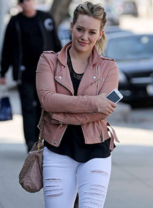 Hilary Duff Pink Leather Jacket