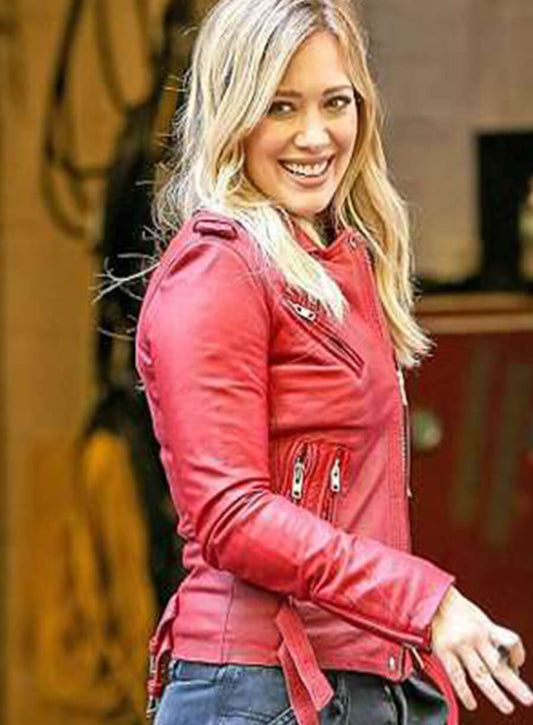 Hilary Duff Red Leather Jacket 