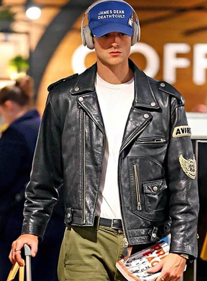 Jacob Elordi Black Motorcycle Leather Jacket