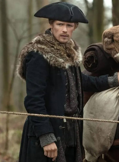 Jamie Fraser Outlander Dark Grey Fur Coat