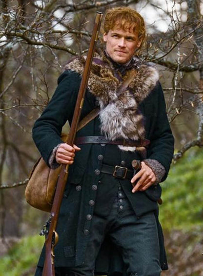 Jamie Fraser Outlander Dark Grey Fur Coat