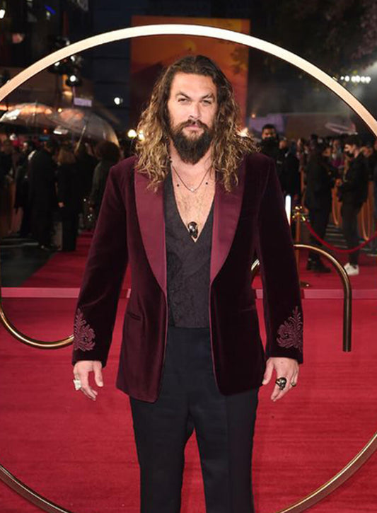 Jason Momoa Maroon Velvet Blazer