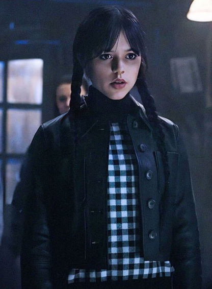 Jenna Ortega Wednesday Black Leather Jacket