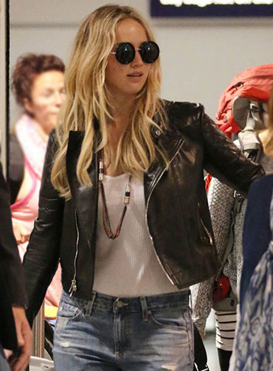 Jennifer Lawrence Black Biker Leather Jacket