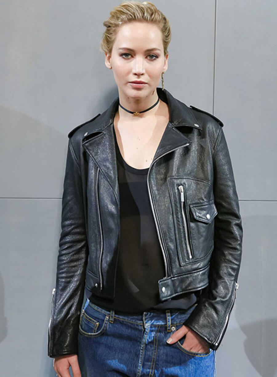 Jennifer Lawrence Black Leather Jacket