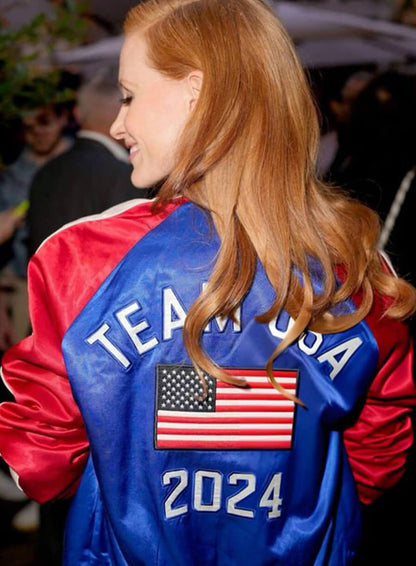 Jessica Chastain Paris Olympics 2024 Satin Jacket