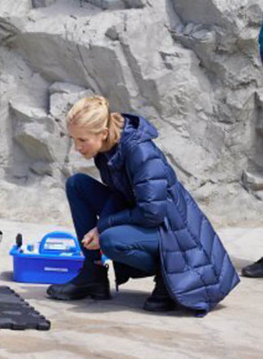 Jessy Schram Mystic Christmas Blue Puffer Jacket