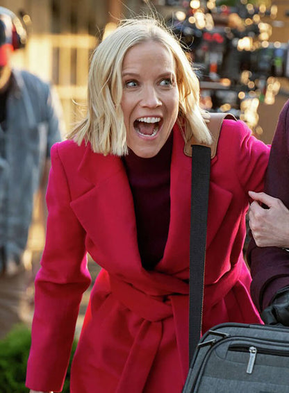 Jessy Schram Mystic Christmas Red Trench Coat