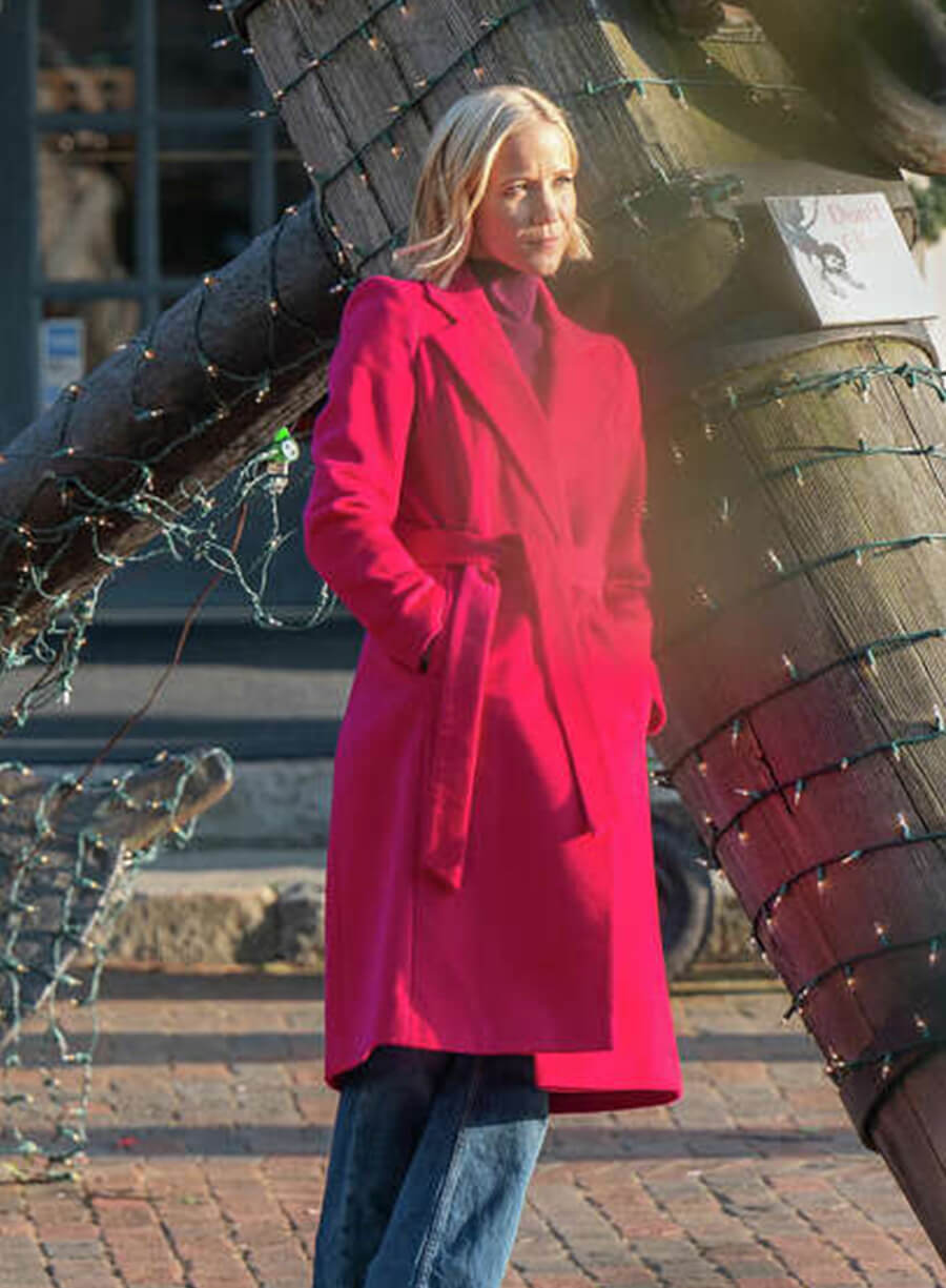 Jessy Schram Mystic Christmas Red Trench Coat