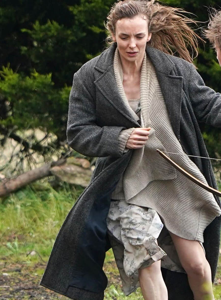 Jodie Comer 28 Years Later Grey Wool Coat