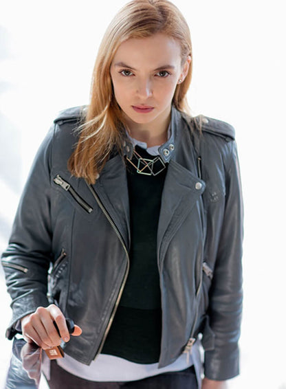 Jodie Comer Doctor Foster Grey Leather Jacket