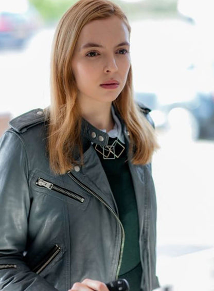 Jodie Comer Doctor Foster Grey Leather Jacket