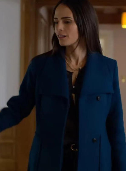 Jordana Brewster Cellar Door Blue Wool Coat