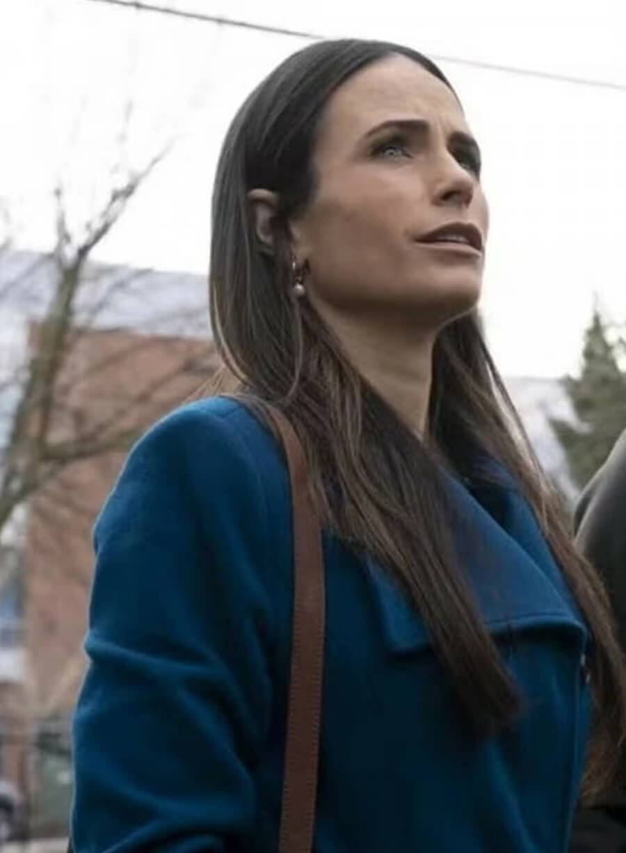 Jordana Brewster Cellar Door Blue Wool Coat