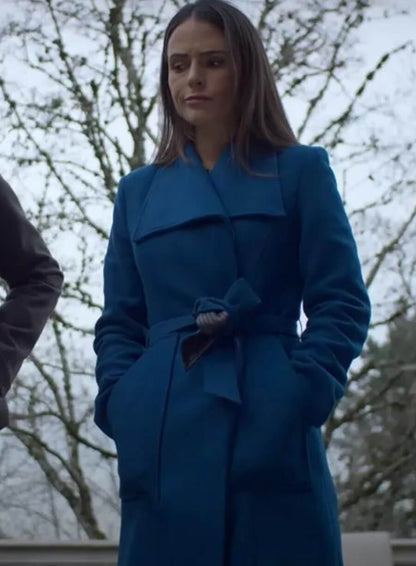 Jordana Brewster Cellar Door Blue Wool Coat