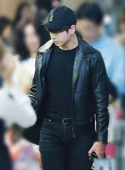 Jungkook Black Leather Jacket