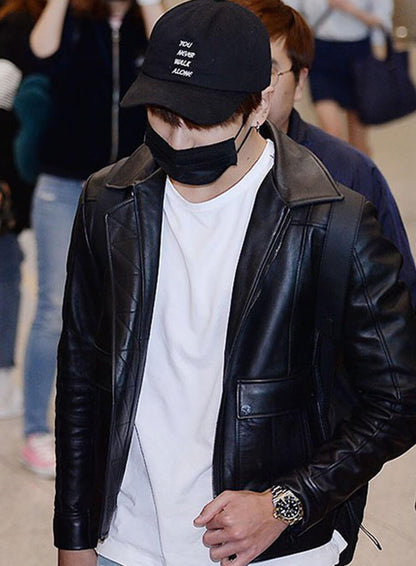 Jungkook Black Leather Jacket