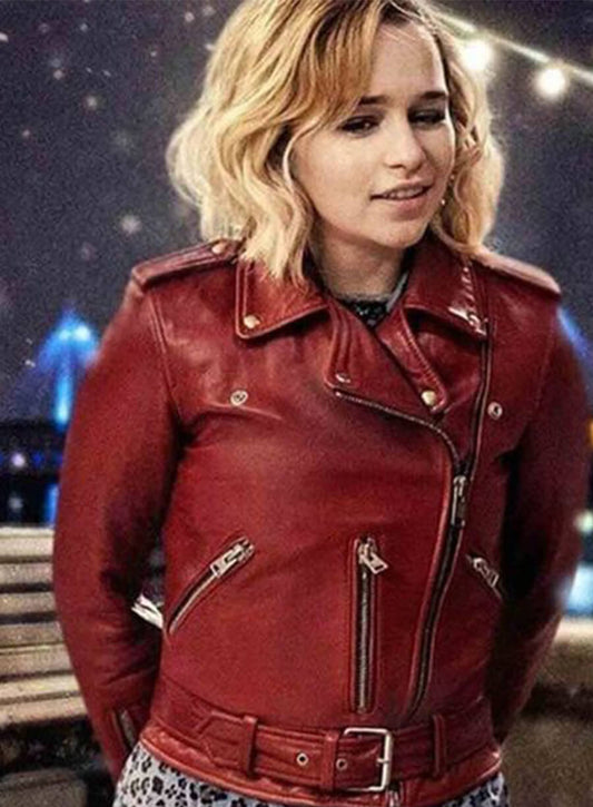 Katarina Andrich Last Christmas Red Biker Leather Jacket