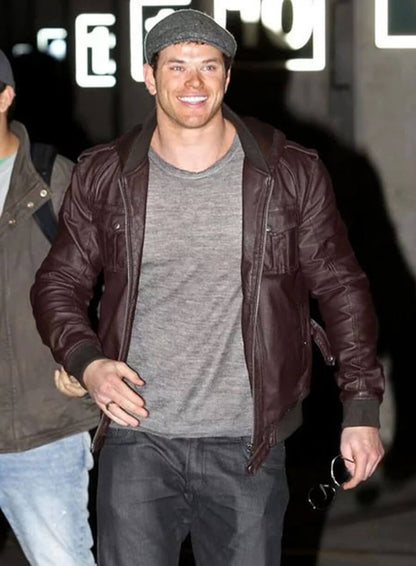 Kellan Lutz Brown Bomber Leather Jacket