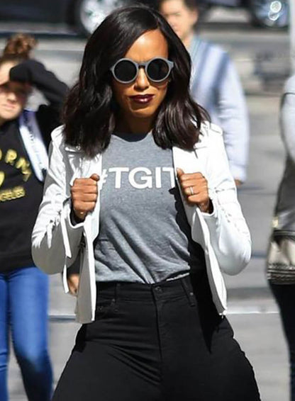 Kerry Washington White Leather Biker Jacket