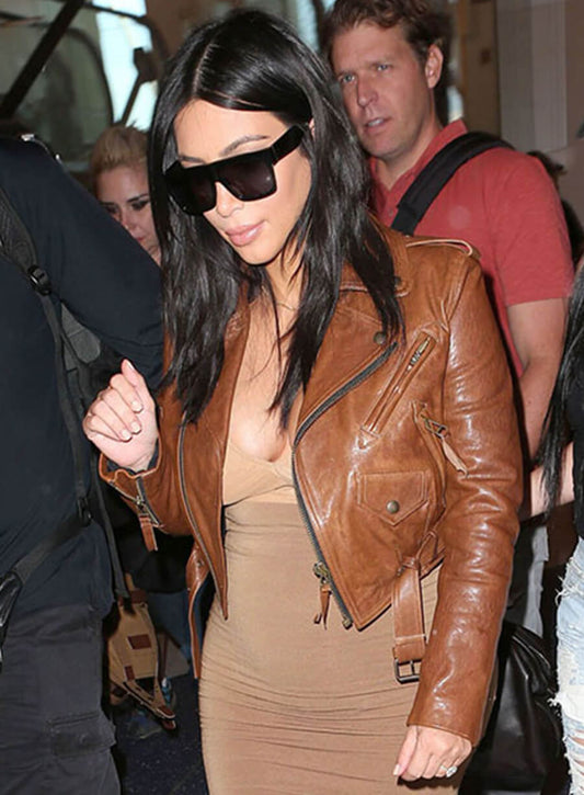 Kim Kardashian Brown Leather Jacket