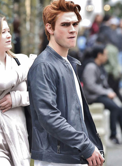 KJ Apa Blue Leather Jacket