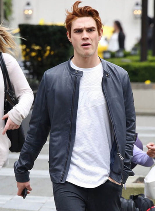 KJ Apa Blue Leather Jacket