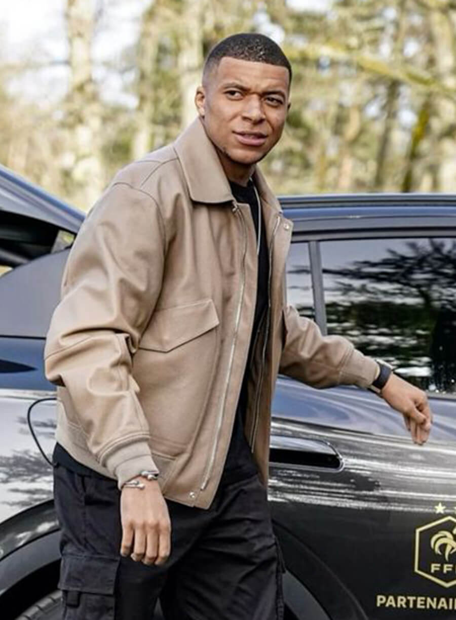 Kylian Mbappé Beige Leather Jacket