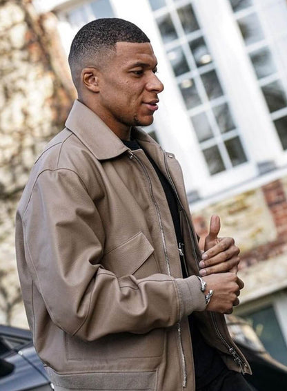 Kylian Mbappé Beige Leather Jacket