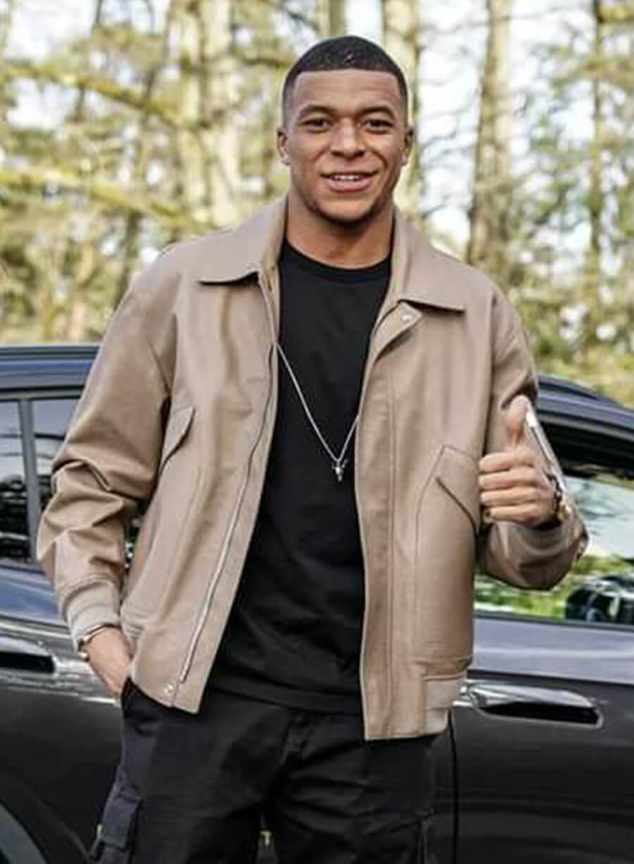 Kylian Mbappé Beige Leather Jacket