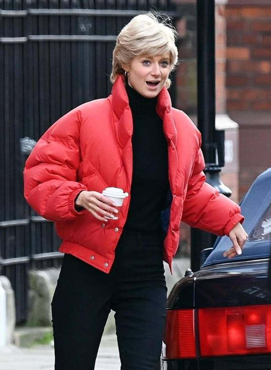 Lady Diana The Crown Red Puffer Jacket