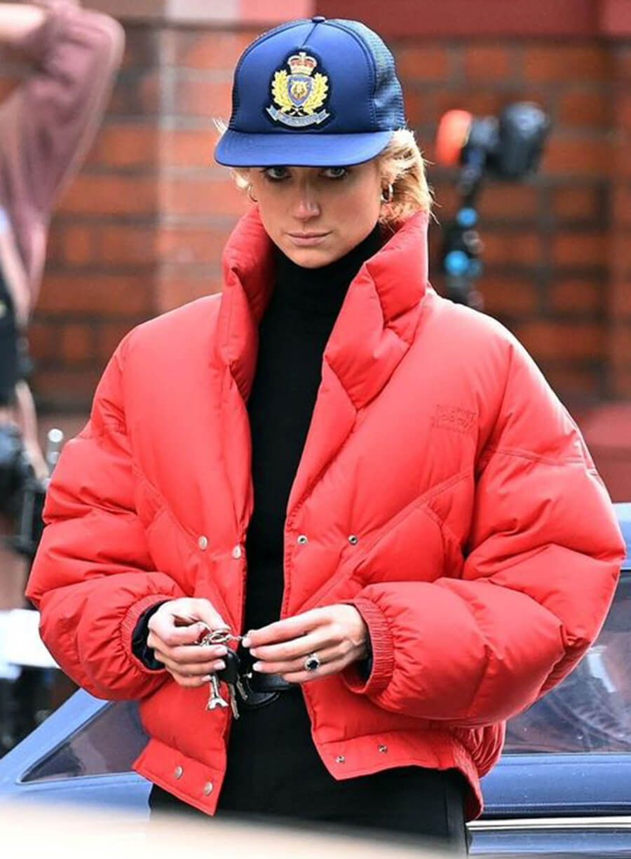 Lady Diana The Crown Red Puffer Jacket