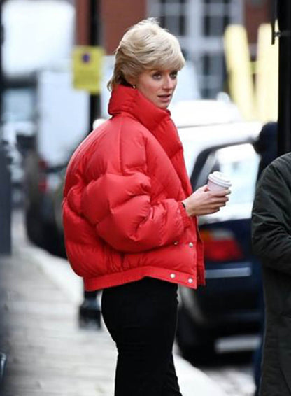 Lady Diana The Crown Red Puffer Jacket