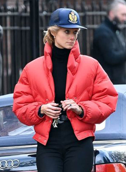 Lady Diana The Crown Red Puffer Jacket