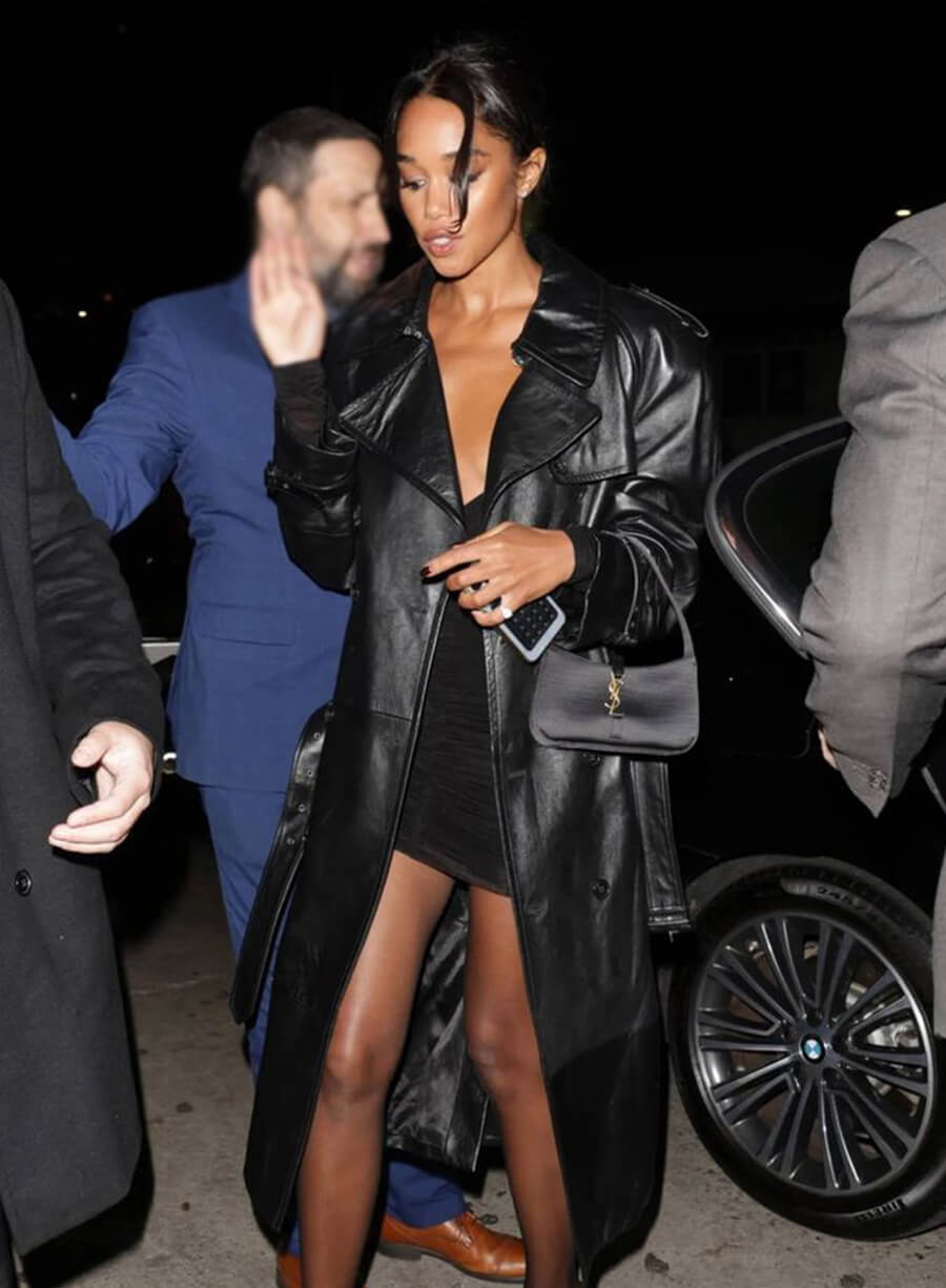 Laura Harrier Black Leather Coat