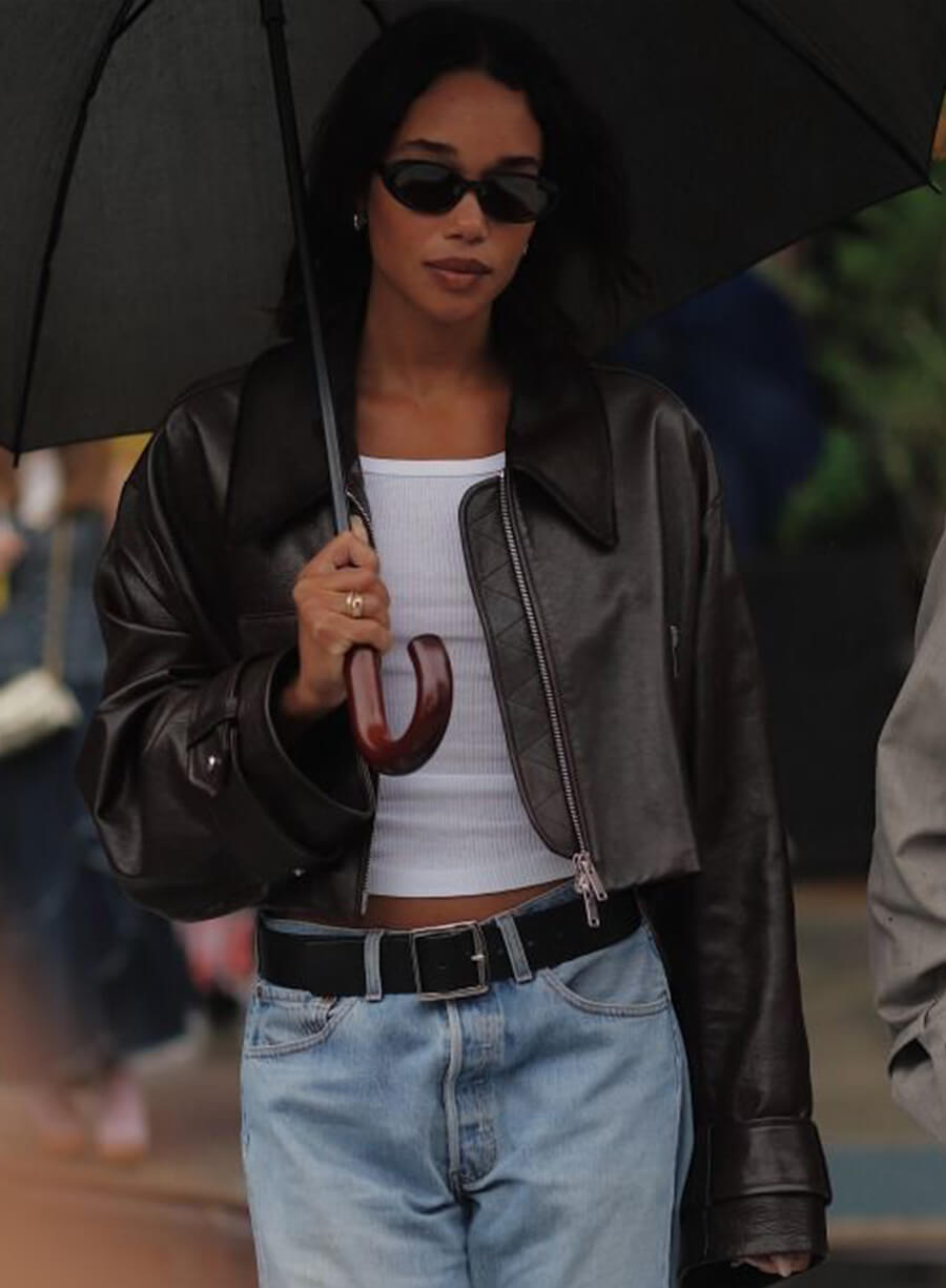 Laura Harrier Brown Leather Jacket