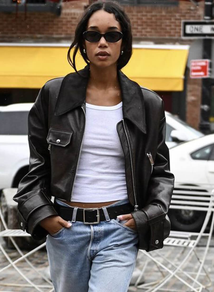 Laura Harrier Brown Leather Jacket