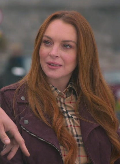 Lindsay Lohan Irish Wish Maroon Leather Jacket