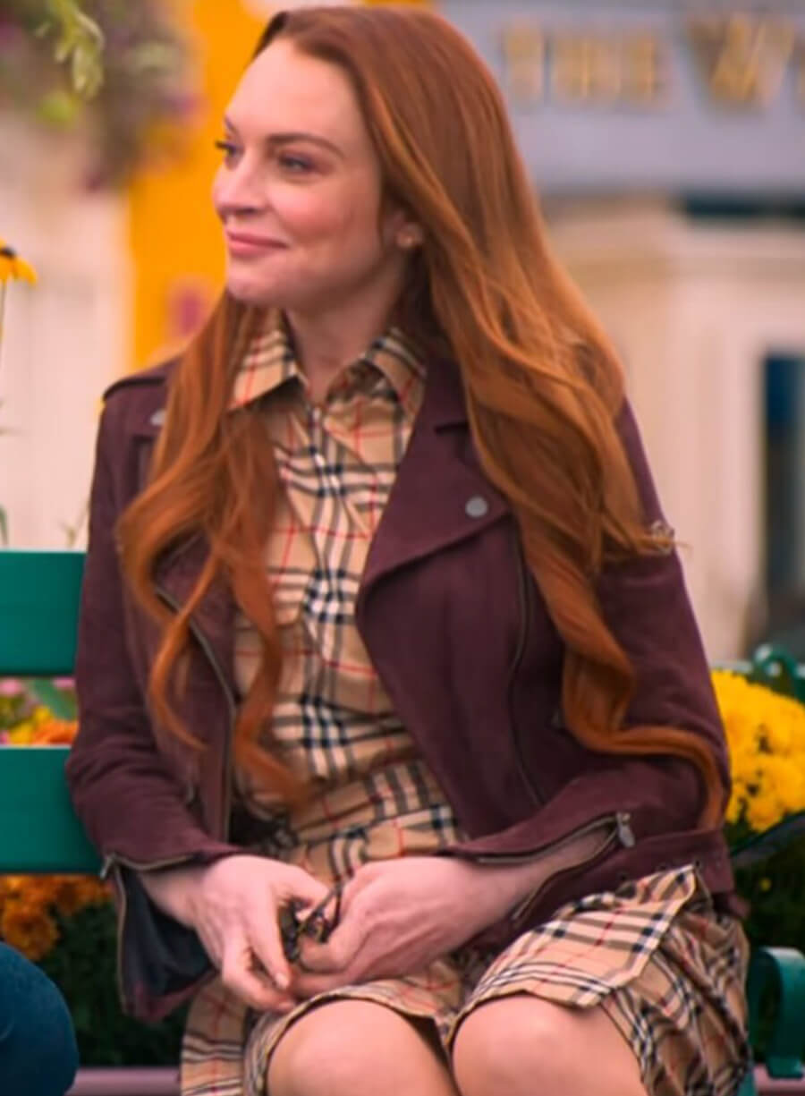 Lindsay Lohan Irish Wish Maroon Leather Jacket