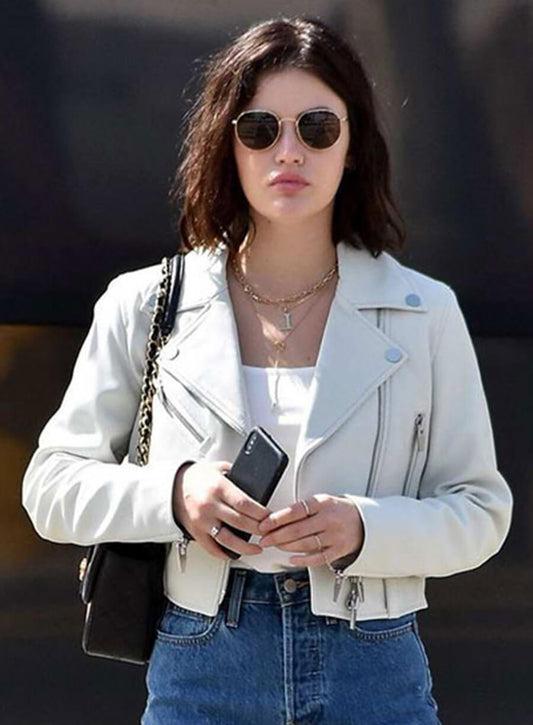 Lucy Hale White Biker Leather Jacket