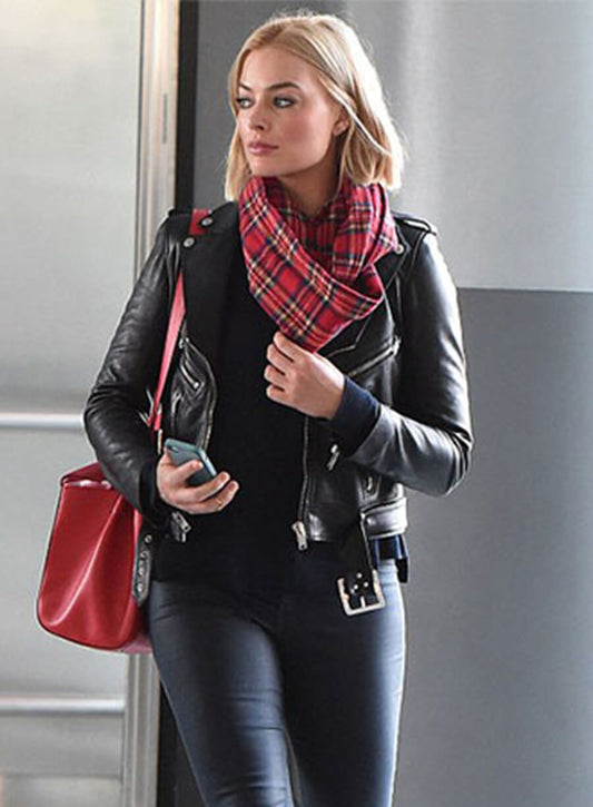 Margot Robbie Black Leather Jacket