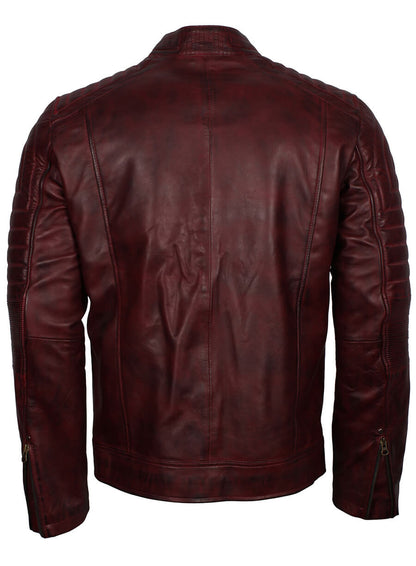 Maroon Cafe Racer Men's Biker Leather Jacket