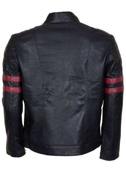 Mayhem Red Stripes Black Leather Jacket