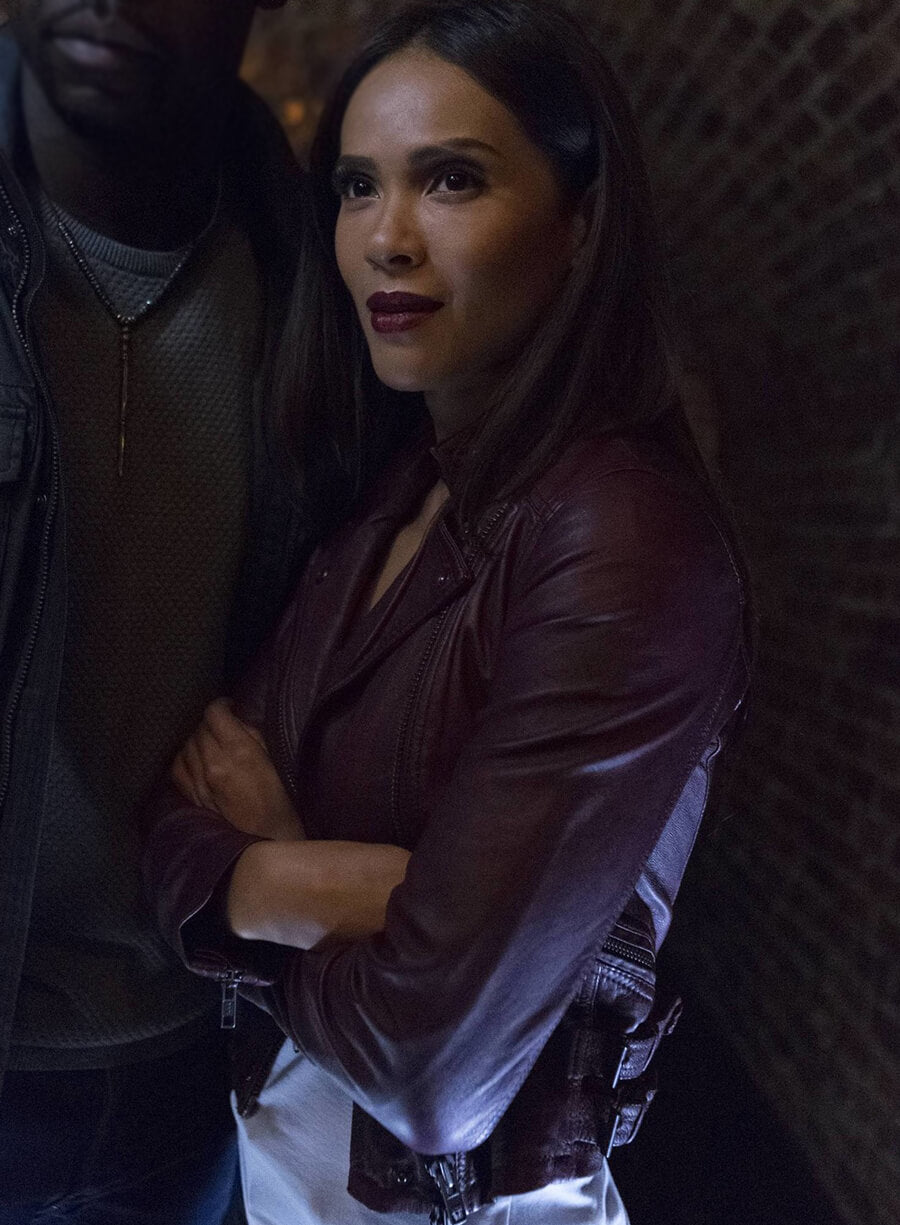 Mazikeen Lesley-Ann Brandt Lucifer Maroon Motorcycle  Jacket