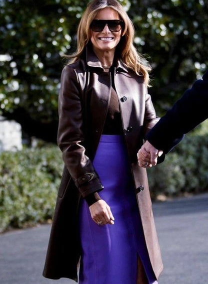 Melania Trump Brown Leather Coat