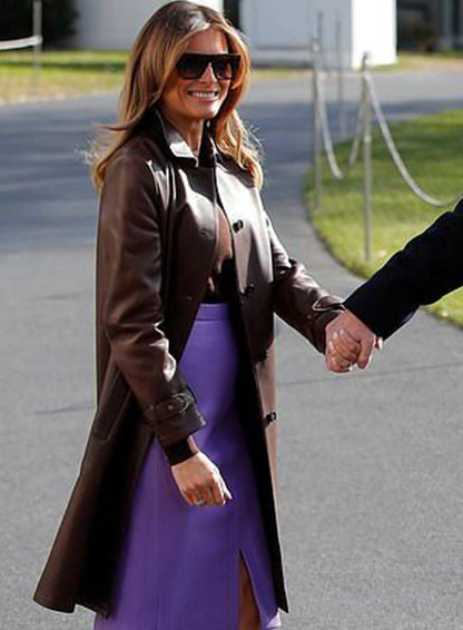 Melania Trump Brown Leather Coat