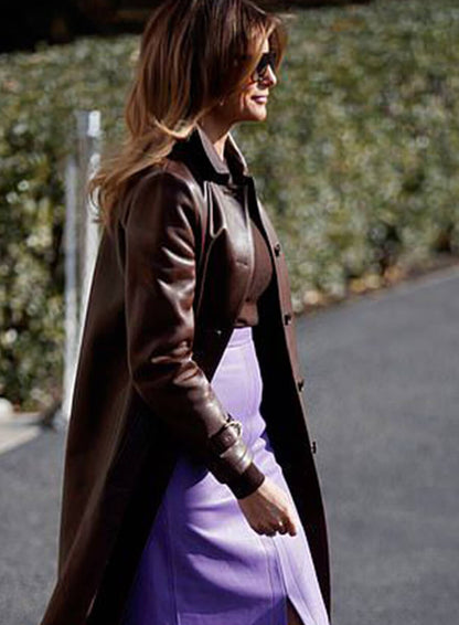 Melania Trump Brown Leather Coat