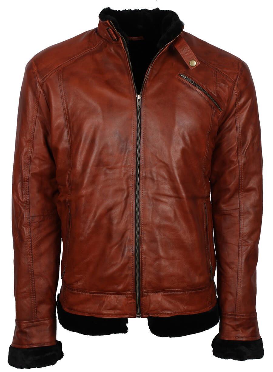Men Brown Winter Fur Leather Jacket