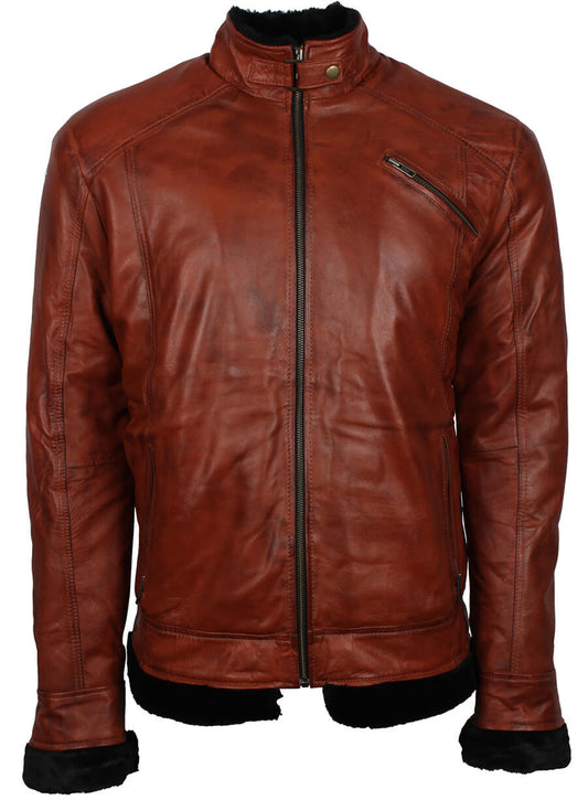 Men Brown Winter Fur Leather Jacket